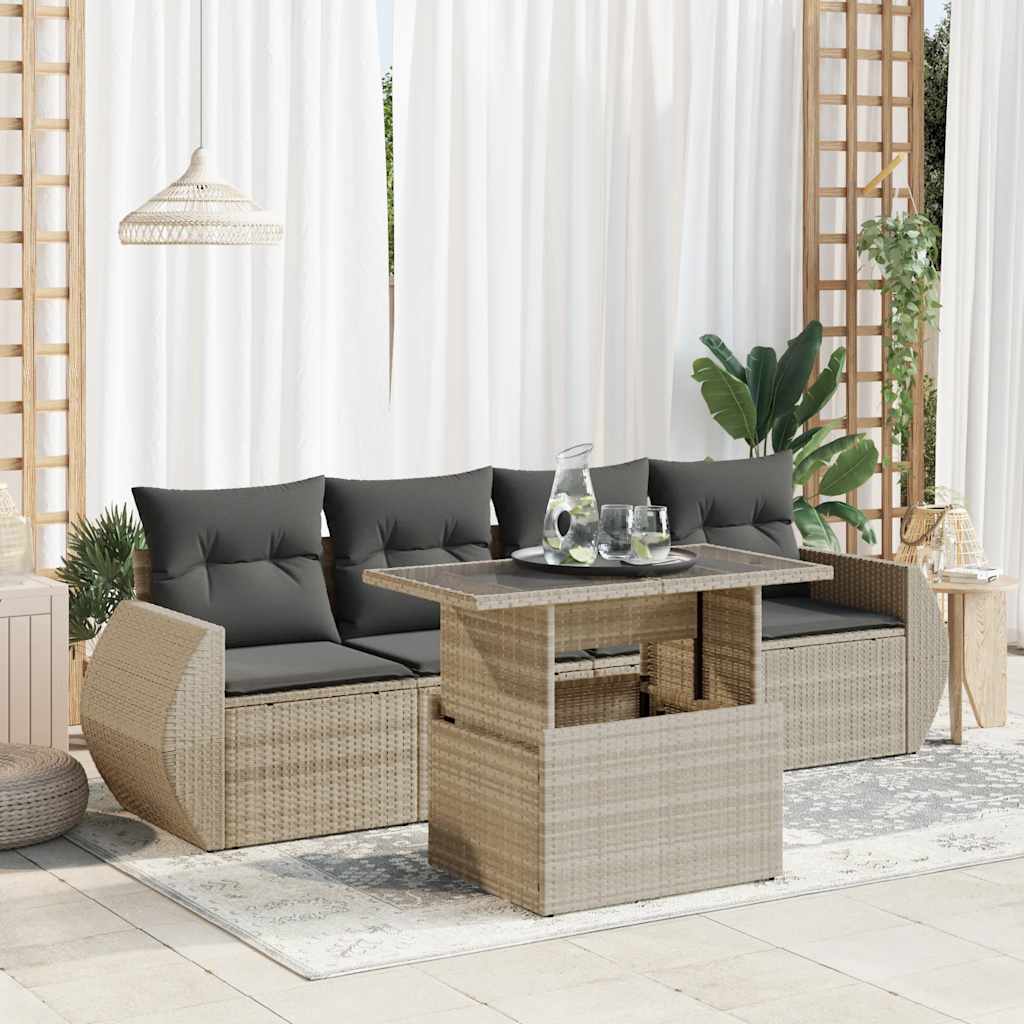 Loungegrupp För Trädgården Med Dynor 5 Delar Brun Konstrotting