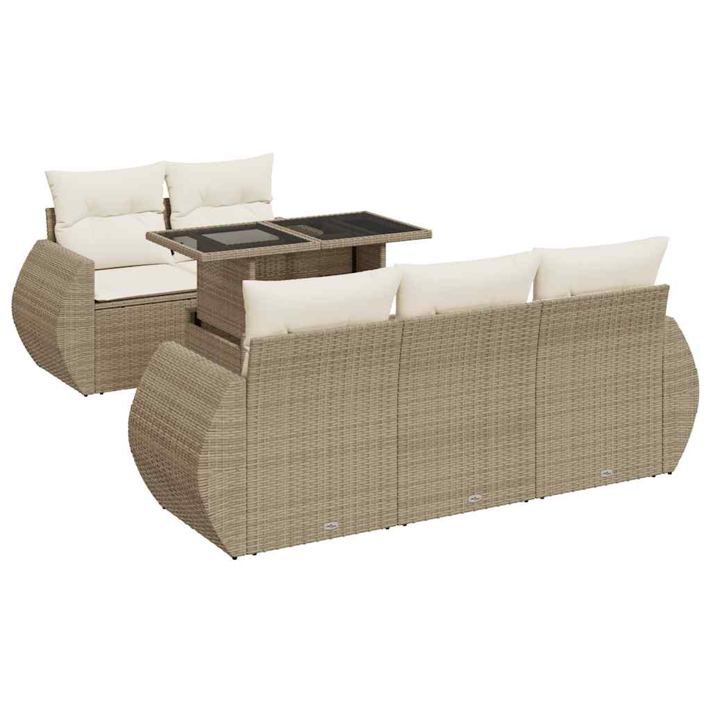 Soffgrupp För Trädgården Med Dynor 6 Delar Beige Konstrotting