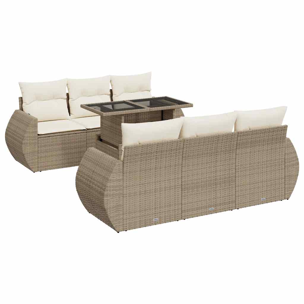 Matgrupp För Trädgården Med Dynor 7 Delar Beige Konstrotting