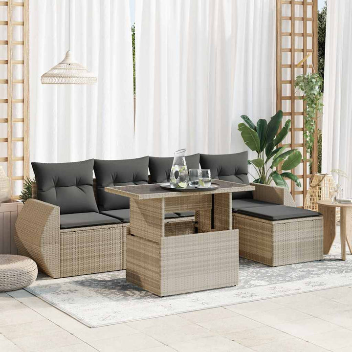Loungegrupp För Trädgården M Dynor 6 Delar Brun Konstrotting