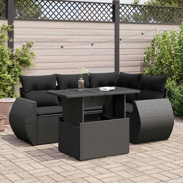 Loungegrupp För Trädgården Med Dynor 5 Delar Svart Konstrotting