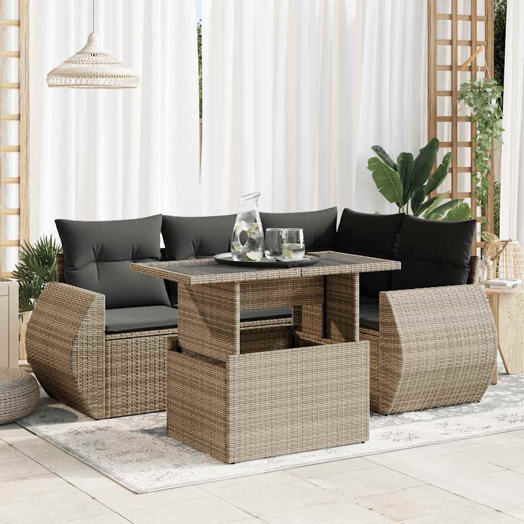 Loungegrupp För Trädgården Med Dynor 5 Delar Svart Konstrotting