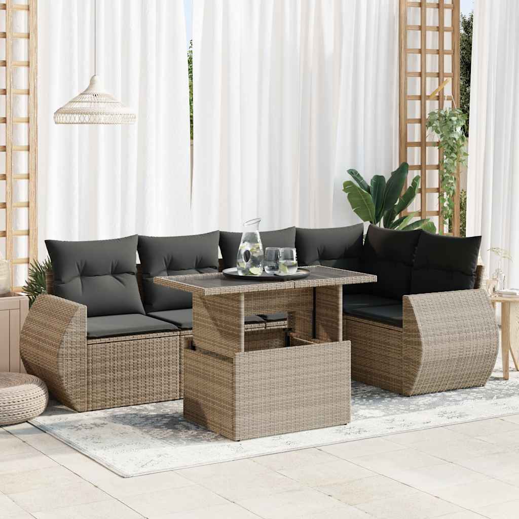 Loungegrupp För Trädgården M Dynor 6 Delar Brun Konstrotting