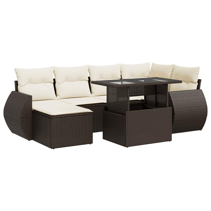 Trädgårdssoffset Med Dynor 7 Delar Brun Konstrotting