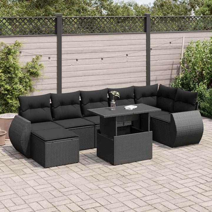 Loungegrupp För Trädgården Med Dynor 8 Delar Svart Konstrotting