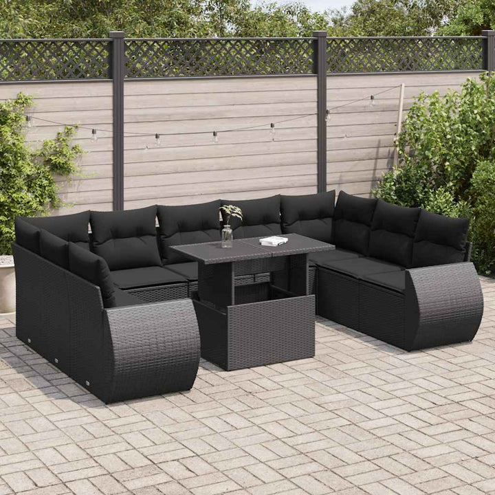 Loungegrupp 10 Delar Med Svarta Dynor Konstrotting
