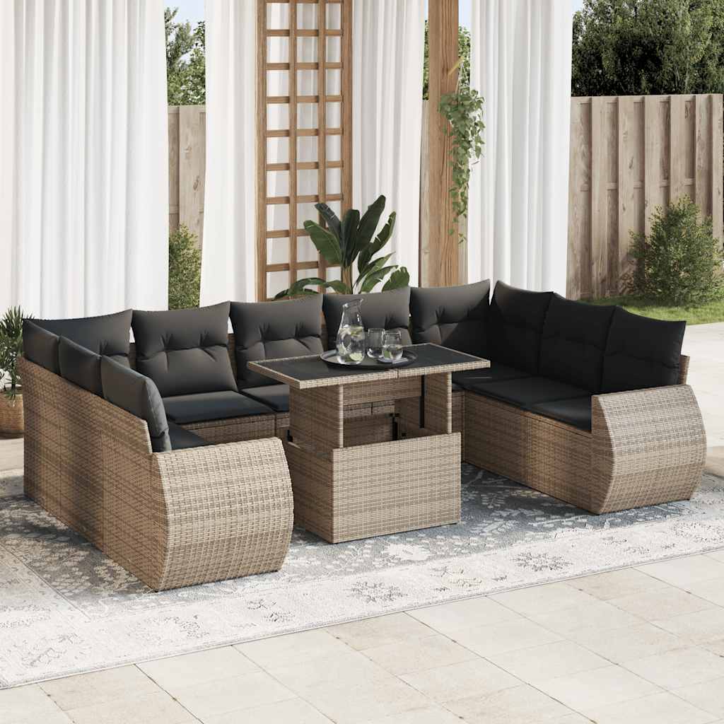 Loungegrupp 10 Delar Med Svarta Dynor Konstrotting