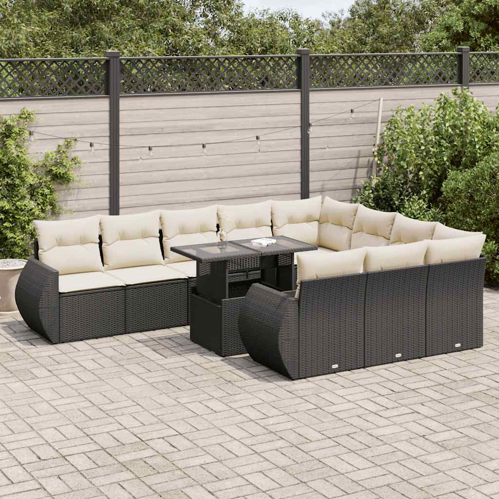 Loungegrupp För Trädgården M. Dynor 11 Delar Beige Konstrotting