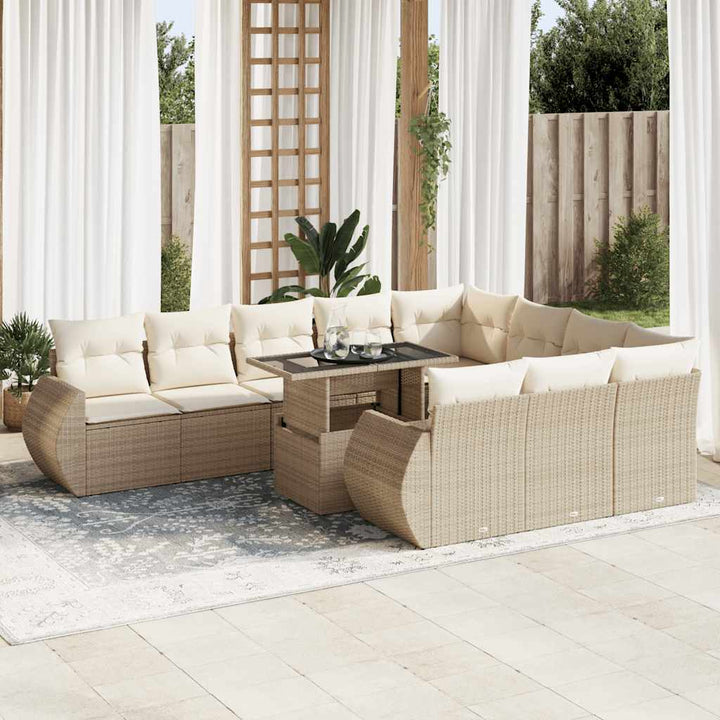 Loungegrupp För Trädgården M. Dynor 11 Delar Beige Konstrotting