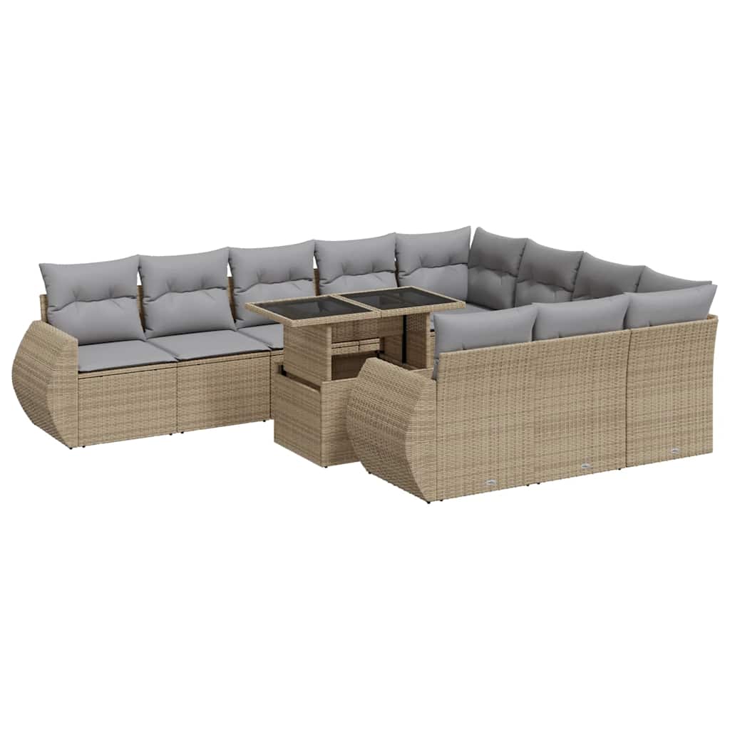 Loungegrupp För Trädgården M. Dynor 11 Delar Beige Konstrotting