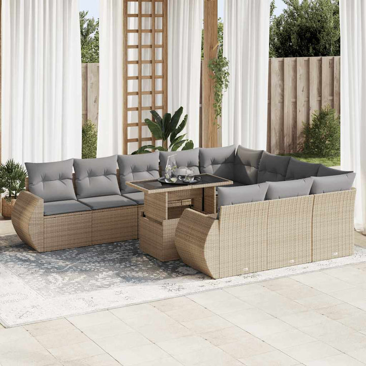Loungegrupp För Trädgården M. Dynor 11 Delar Beige Konstrotting