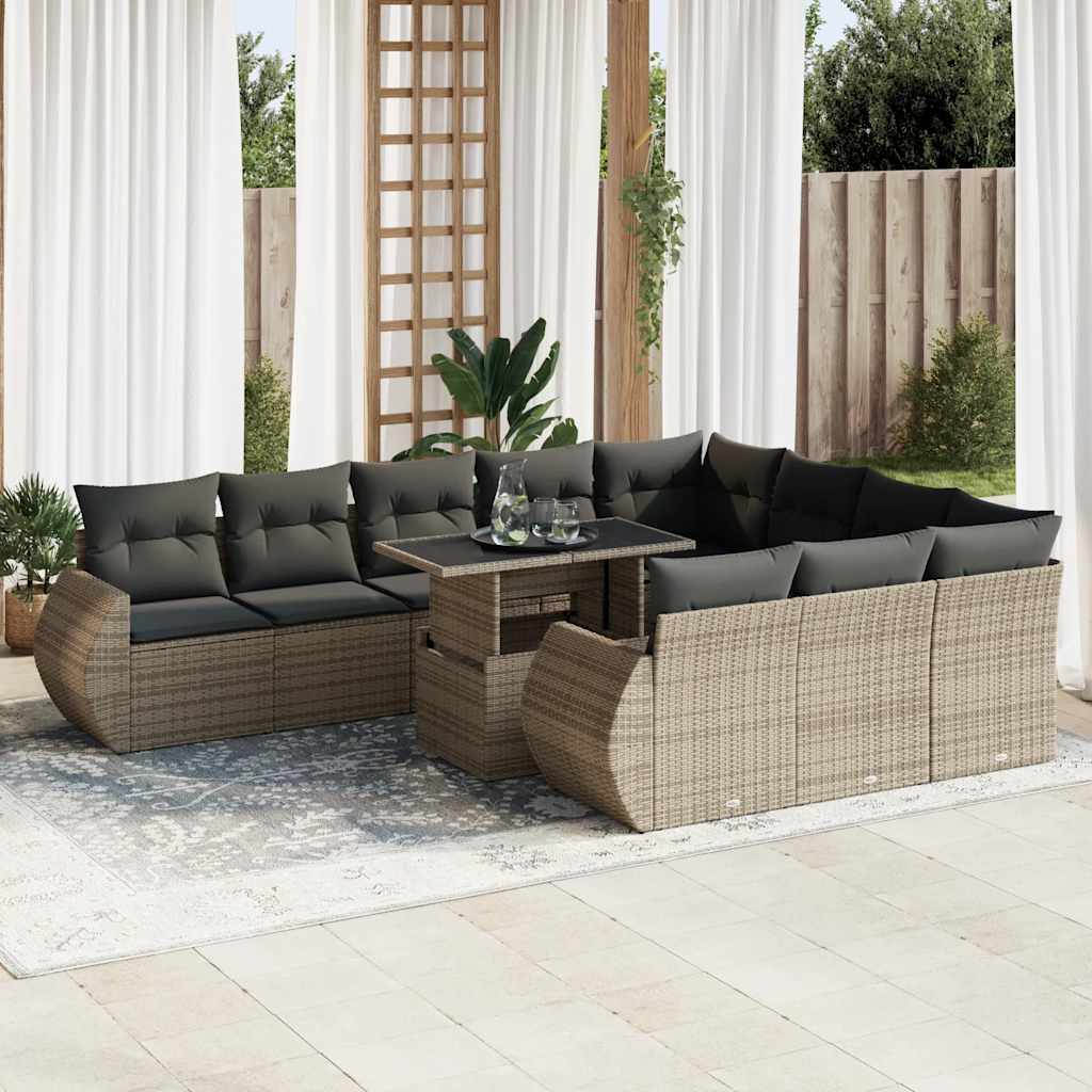 Loungegrupp För Trädgården M. Dynor 11 Delar Beige Konstrotting
