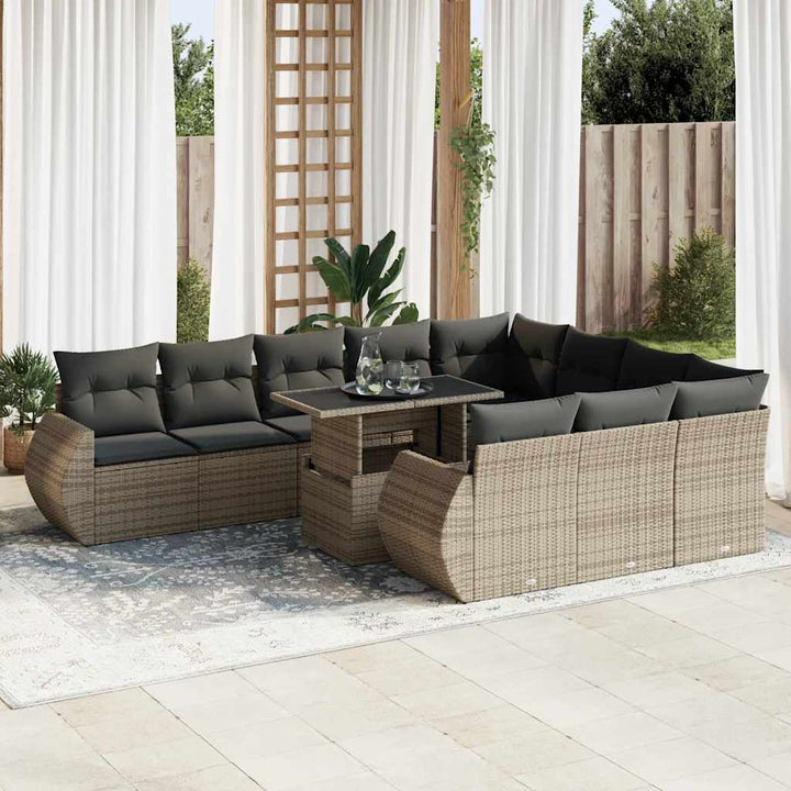 Loungegrupp För Trädgården M. Dynor 11 Delar Beige Konstrotting