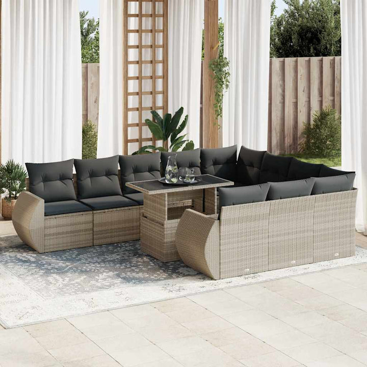 Loungegrupp För Trädgården M. Dynor 11 Delar Beige Konstrotting