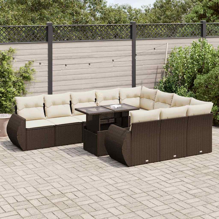 Loungegrupp För Trädgården M. Dynor 11 Delar Beige Konstrotting