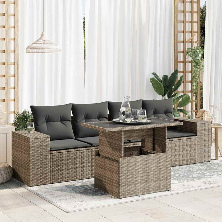 Loungegrupp För Trädgården Med Dynor 5 Delar Brun Konstrotting