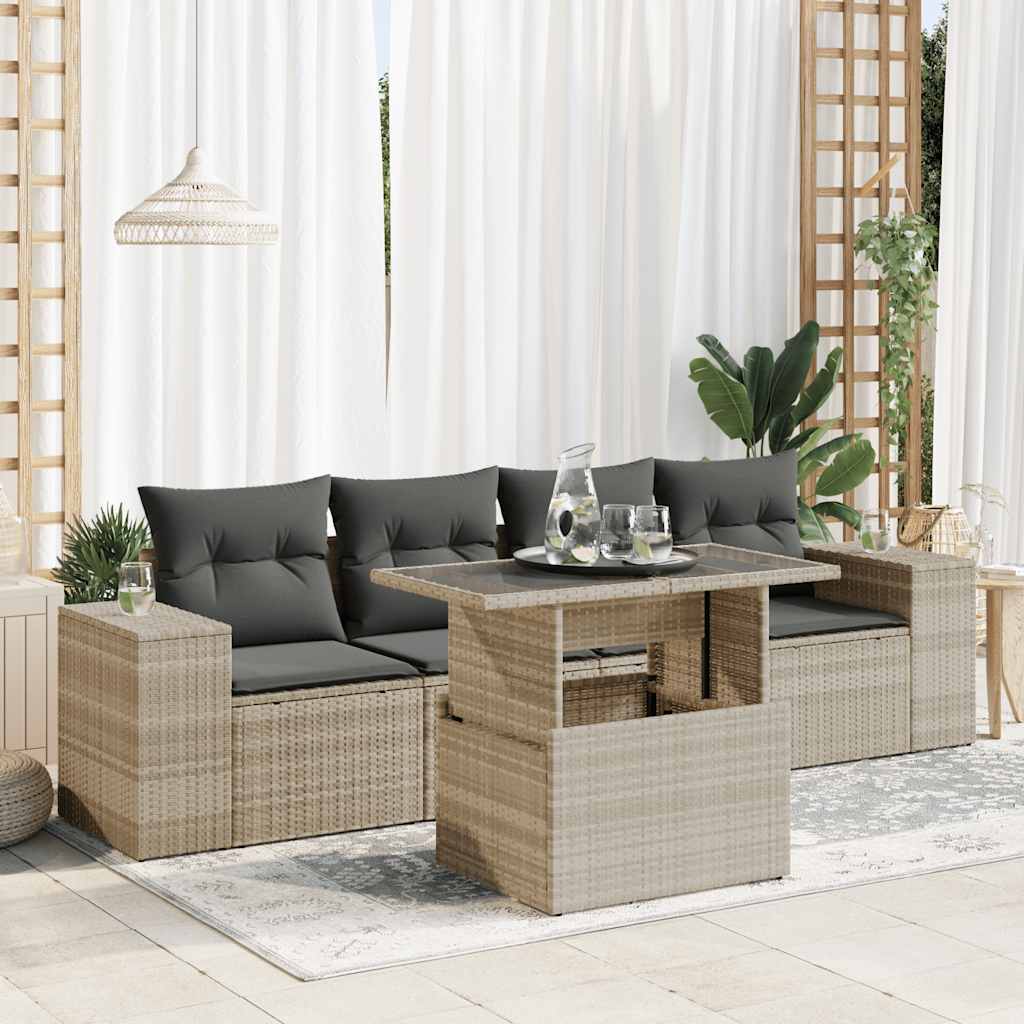 Loungegrupp För Trädgården Med Dynor 5 Delar Brun Konstrotting