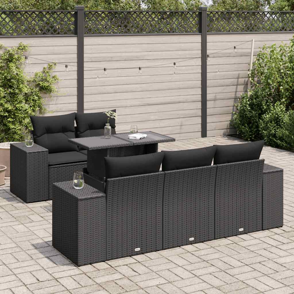 Loungegrupp Med Dynor 6 Delar Svart Konstrotting