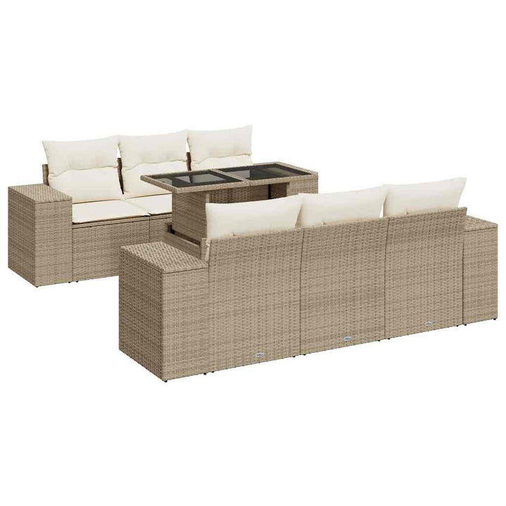 Matgrupp För Trädgården Med Dynor 7 Delar Beige Konstrotting