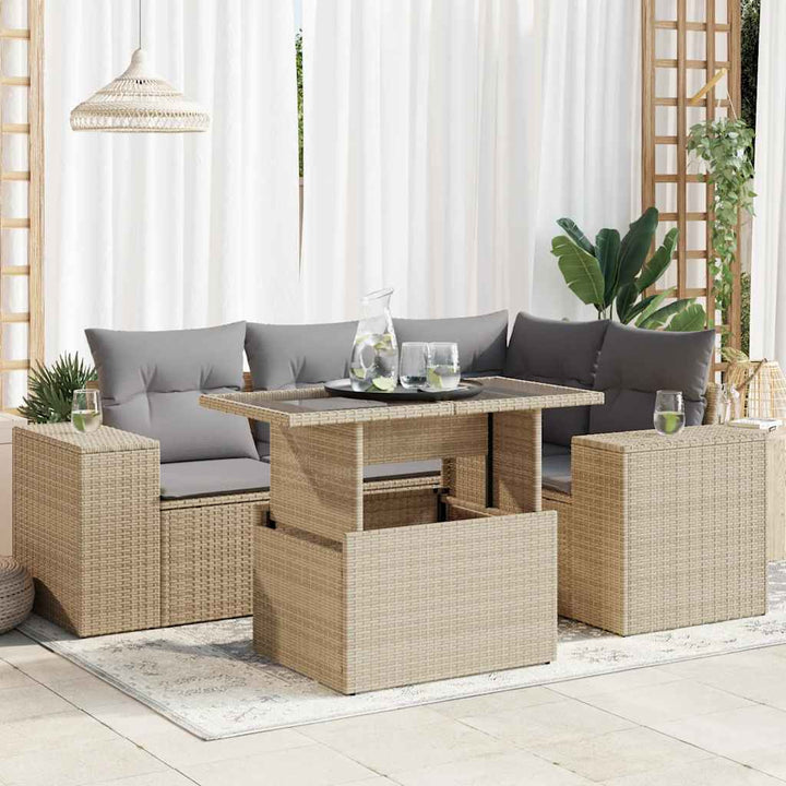Loungegrupp För Trädgården Med Dynor 5 Delar Konstrotting