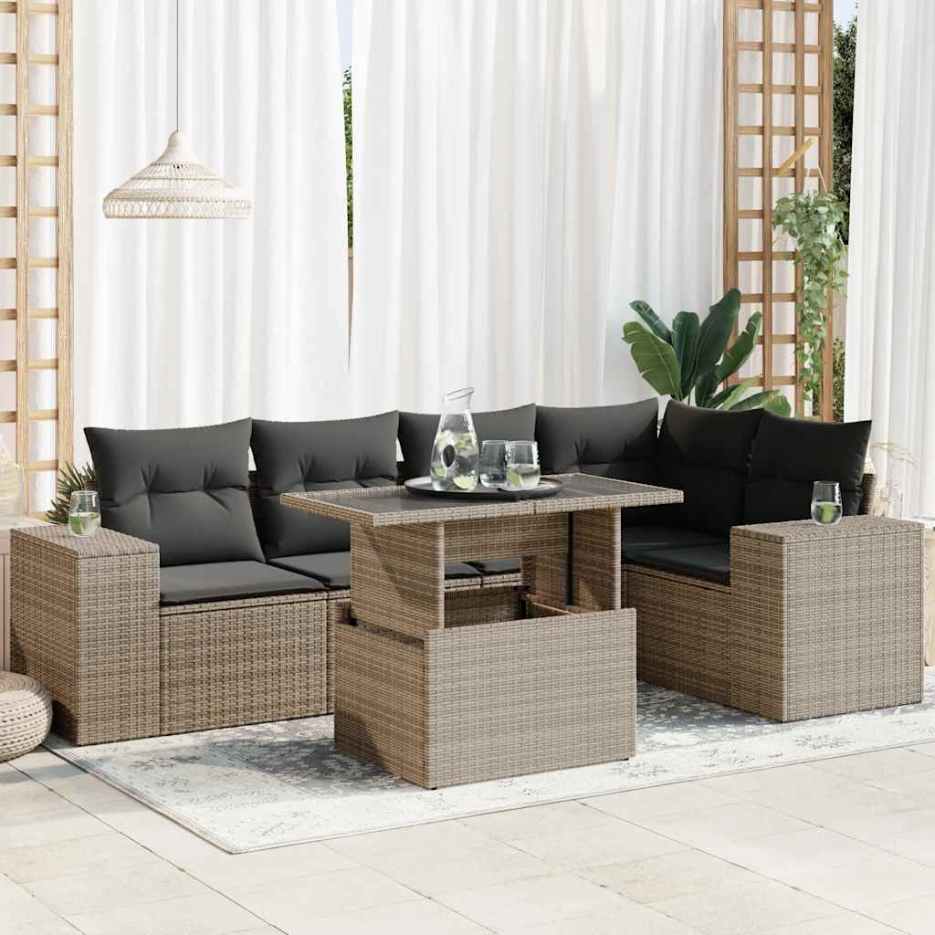 Loungegrupp För Trädgården M Dynor 6 Delar Brun Konstrotting