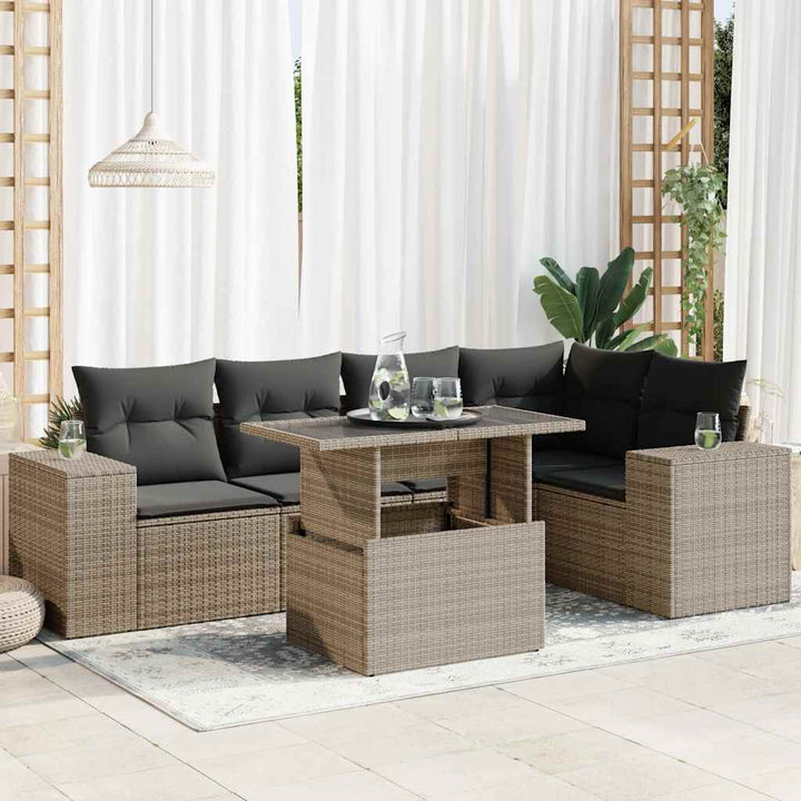Loungegrupp För Trädgården M Dynor 6 Delar Brun Konstrotting
