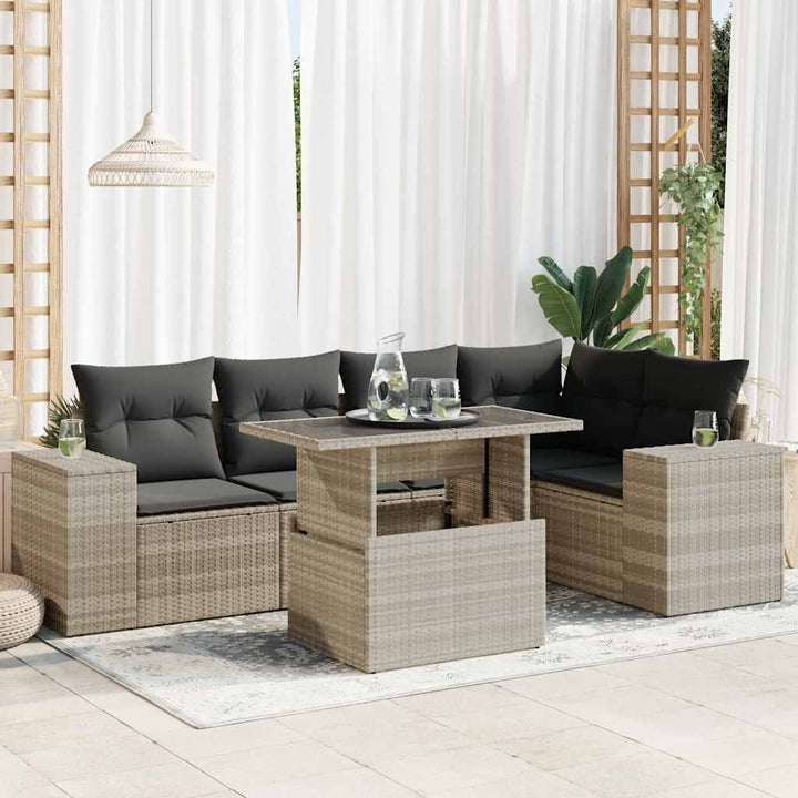 Loungegrupp För Trädgården M Dynor 6 Delar Brun Konstrotting
