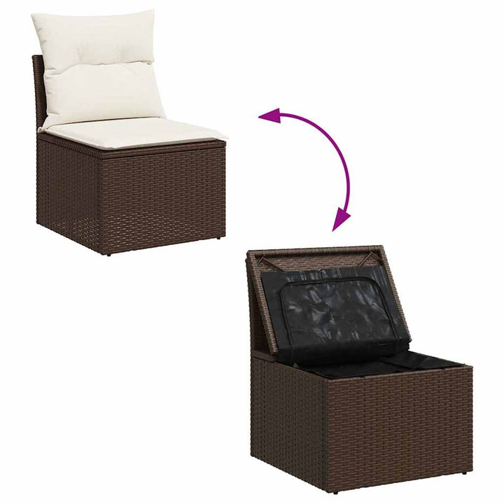 Loungegrupp För Trädgården Med Dynor 9 Delar Konstrotting Brun