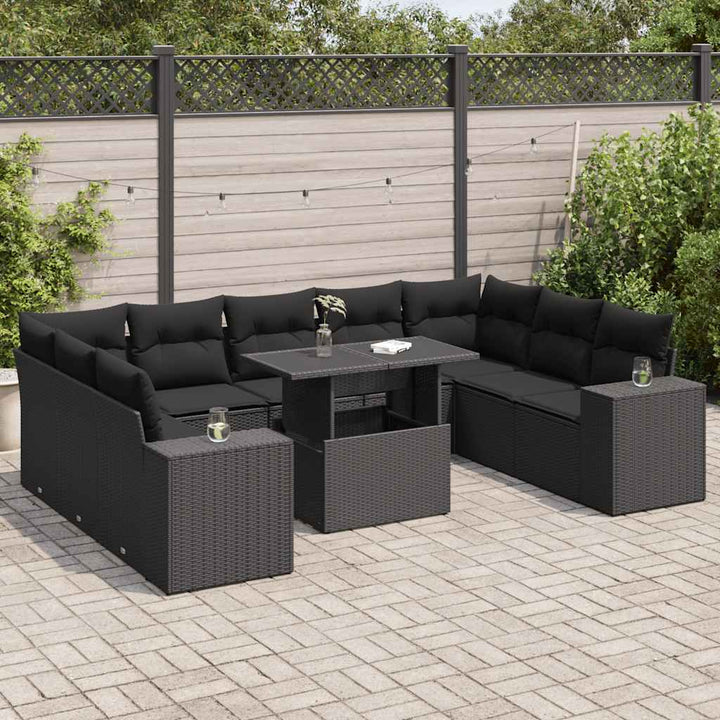 Loungegrupp 10 Delar Med Svarta Dynor Konstrotting