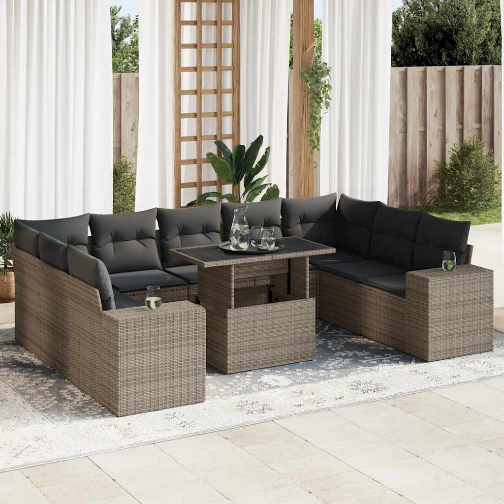 Loungegrupp 10 Delar Med Svarta Dynor Konstrotting