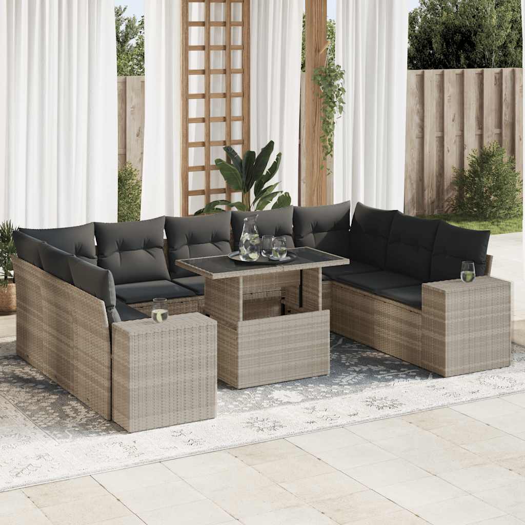 Loungegrupp 10 Delar Med Svarta Dynor Konstrotting