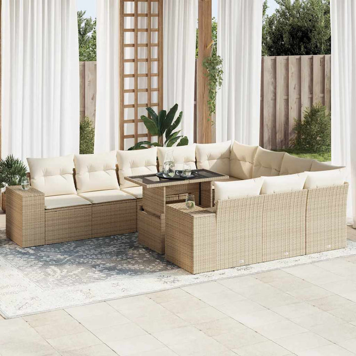 Loungegrupp För Trädgården M. Dynor 11 Delar Beige Konstrotting