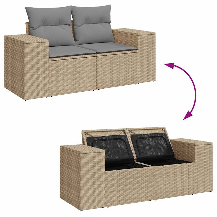 Loungegrupp För Trädgården M. Dynor 11 Delar Beige Konstrotting