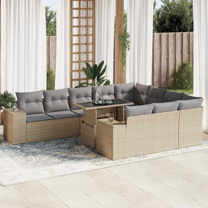 Loungegrupp För Trädgården M. Dynor 11 Delar Beige Konstrotting