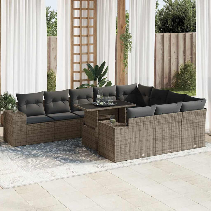 Loungegrupp För Trädgården M. Dynor 11 Delar Beige Konstrotting