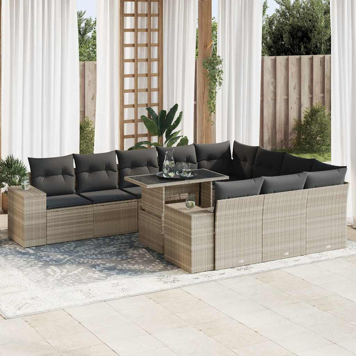 Loungegrupp För Trädgården M. Dynor 11 Delar Beige Konstrotting
