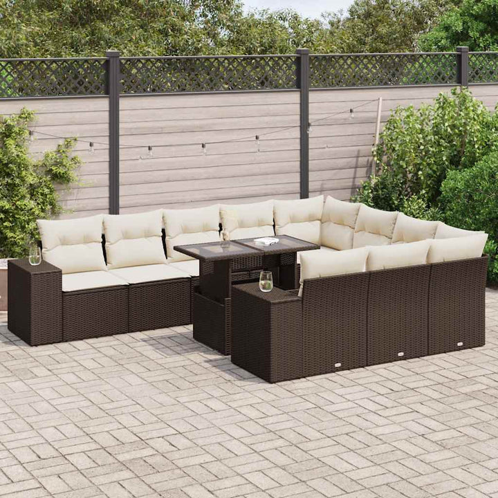Loungegrupp För Trädgården M. Dynor 11 Delar Beige Konstrotting