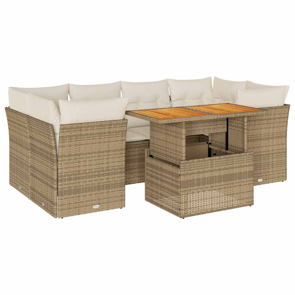 Matgrupp För Trädgården Med Dynor 7 Delar Beige Konstrotting