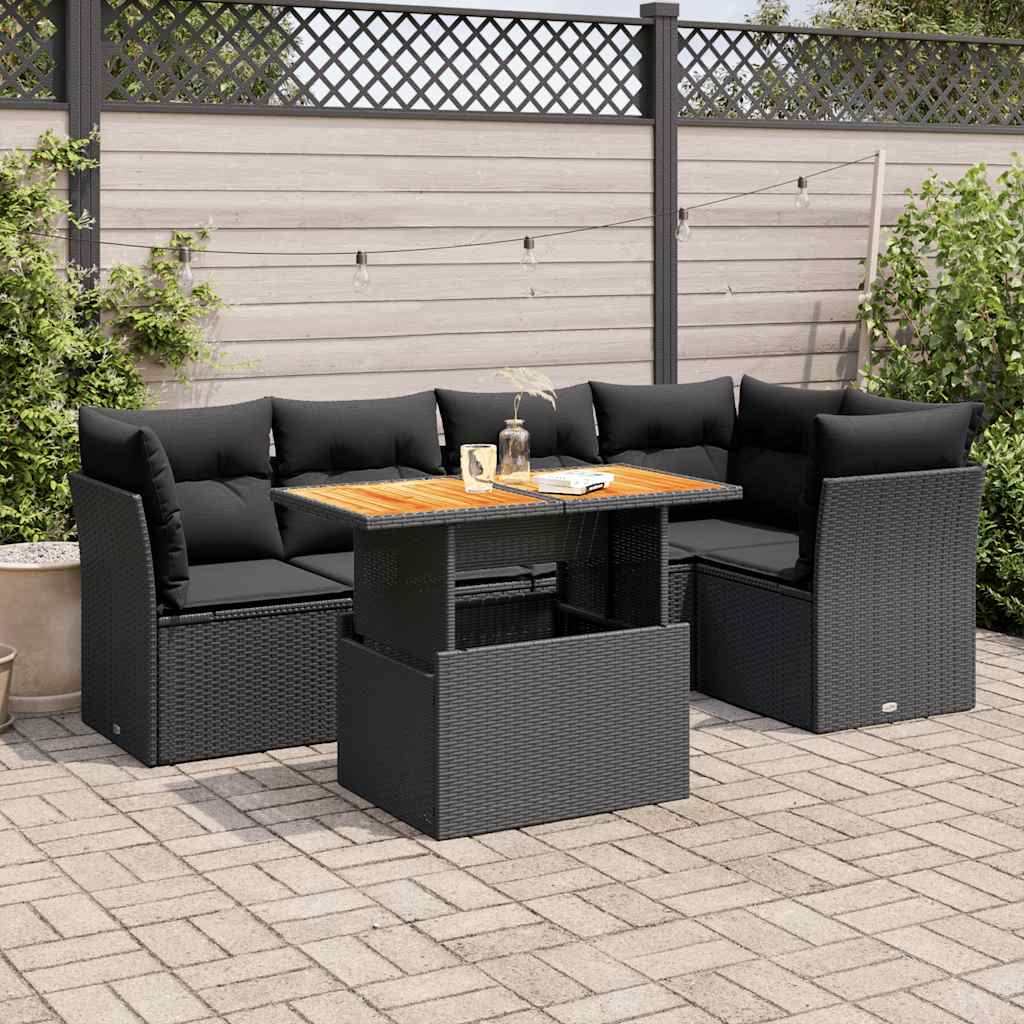 Loungegrupp Med Dynor 6 Delar Svart Konstrotting