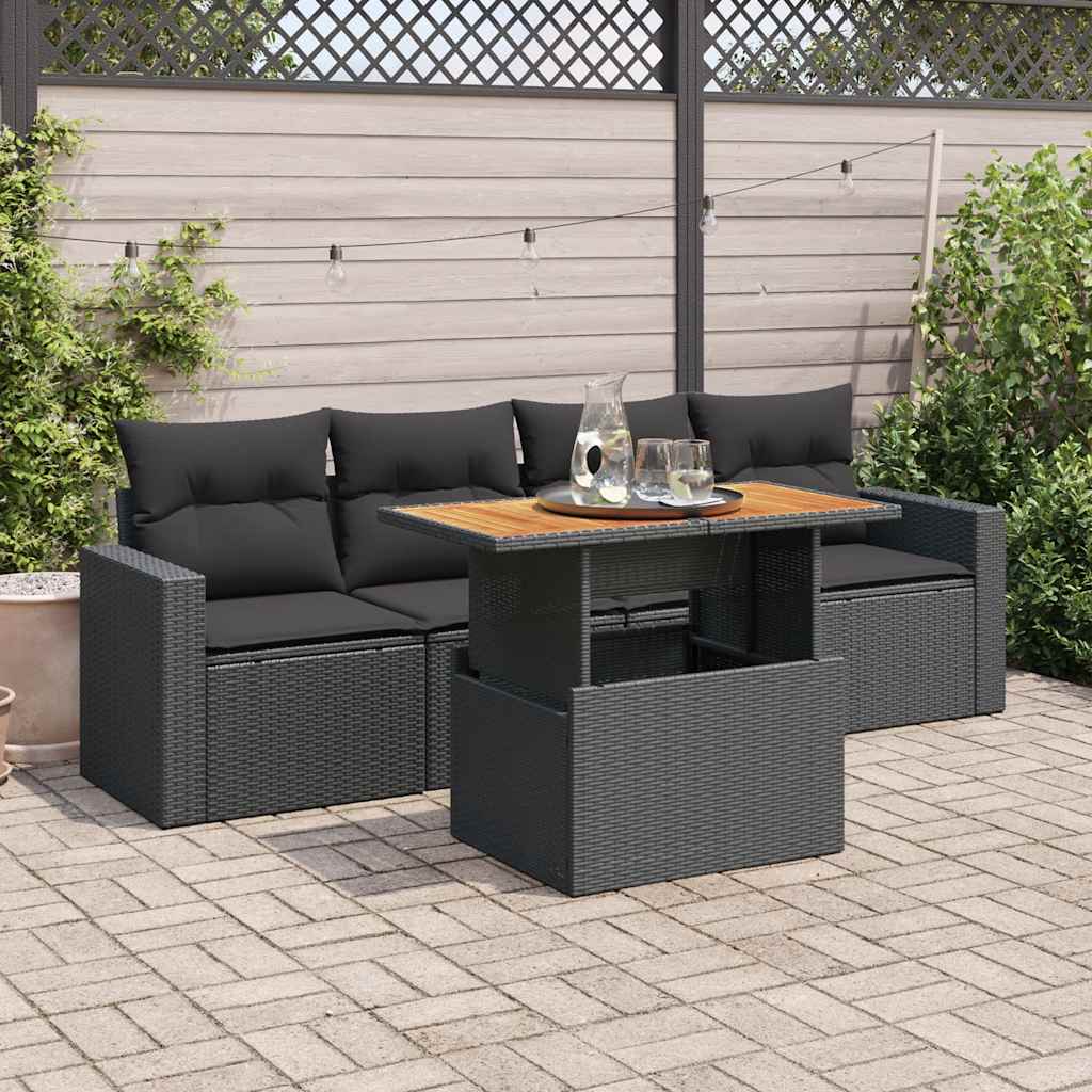 Loungegrupp För Trädgården Med Dynor 5 Delar Svart Konstrotting
