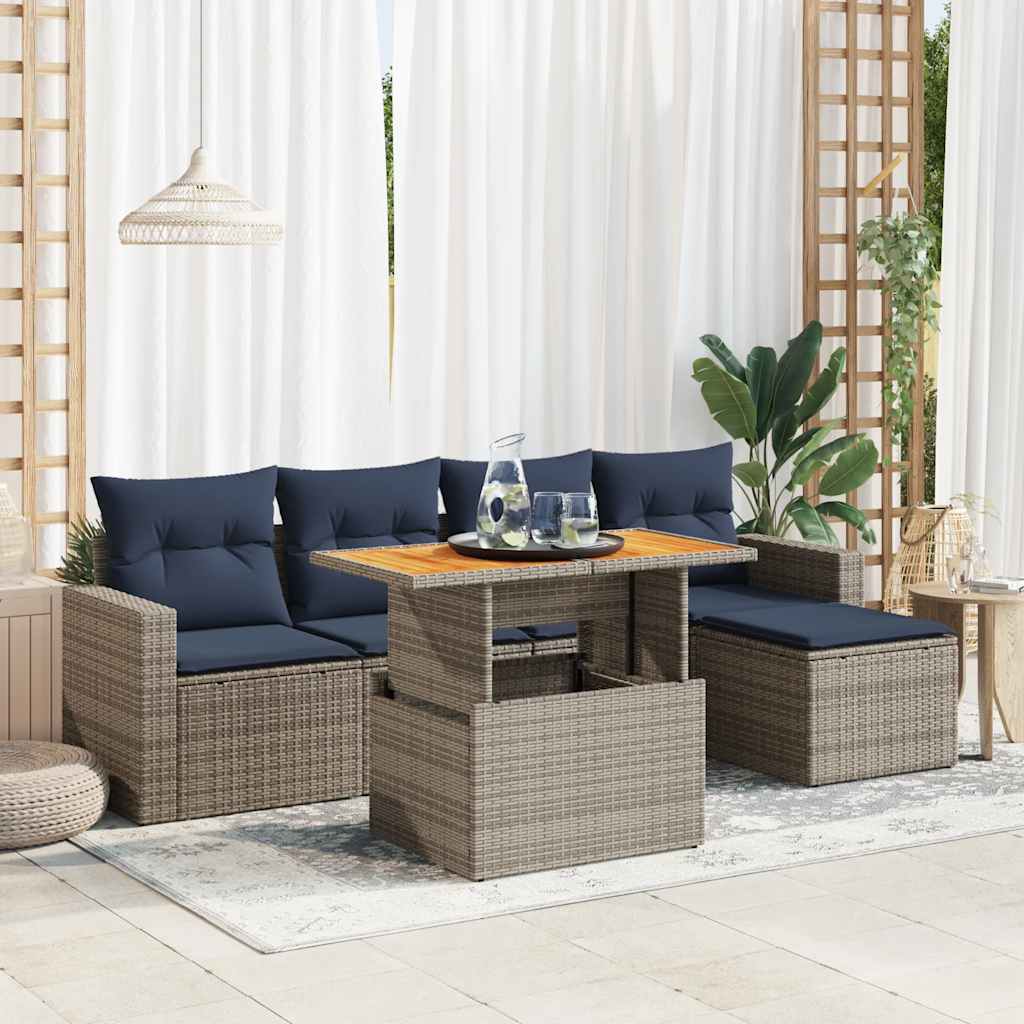 Loungegrupp För Trädgården Med Dynor 6 Delar Konstrotting