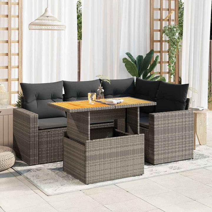 Loungegrupp För Trädgården Med Dynor 5 Delar Svart Konstrotting