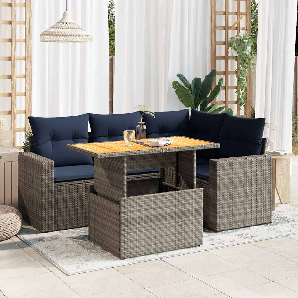 Loungegrupp För Trädgården Med Dynor 5 Delar Konstrotting