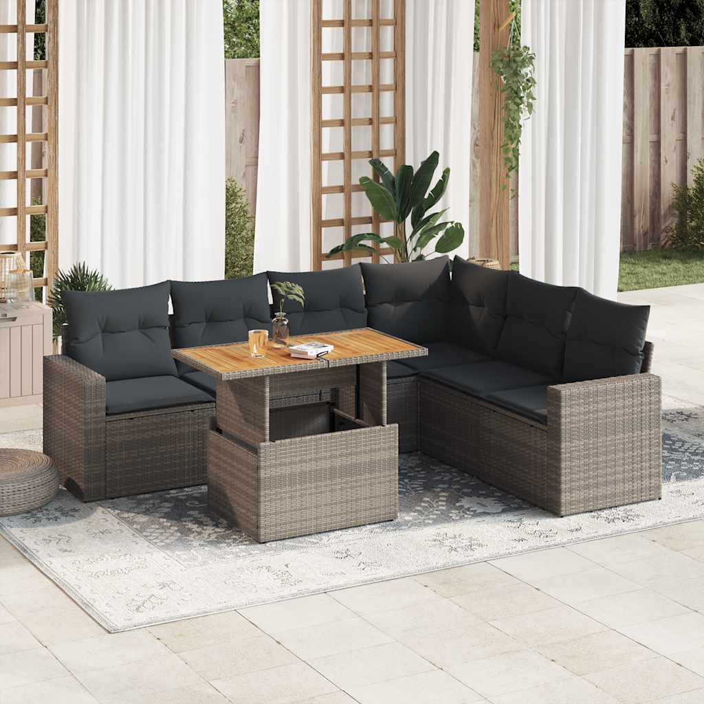 Soffgrupp För Trädgården Med Dynor 7 Delar Svart Konstrotting