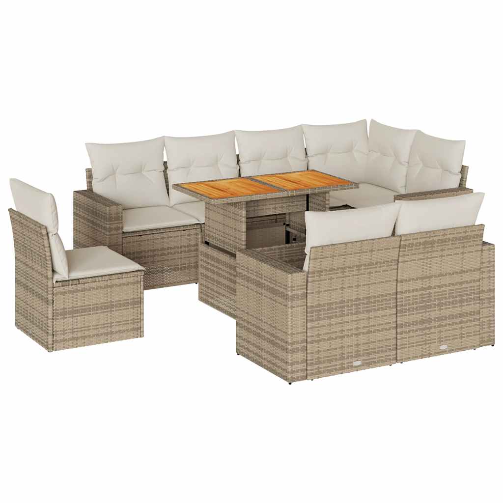 Soffgrupp För Trädgården Med Dynor 9 Delar Beige Konstrotting