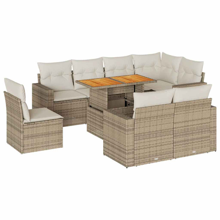 Soffgrupp För Trädgården Med Dynor 9 Delar Beige Konstrotting