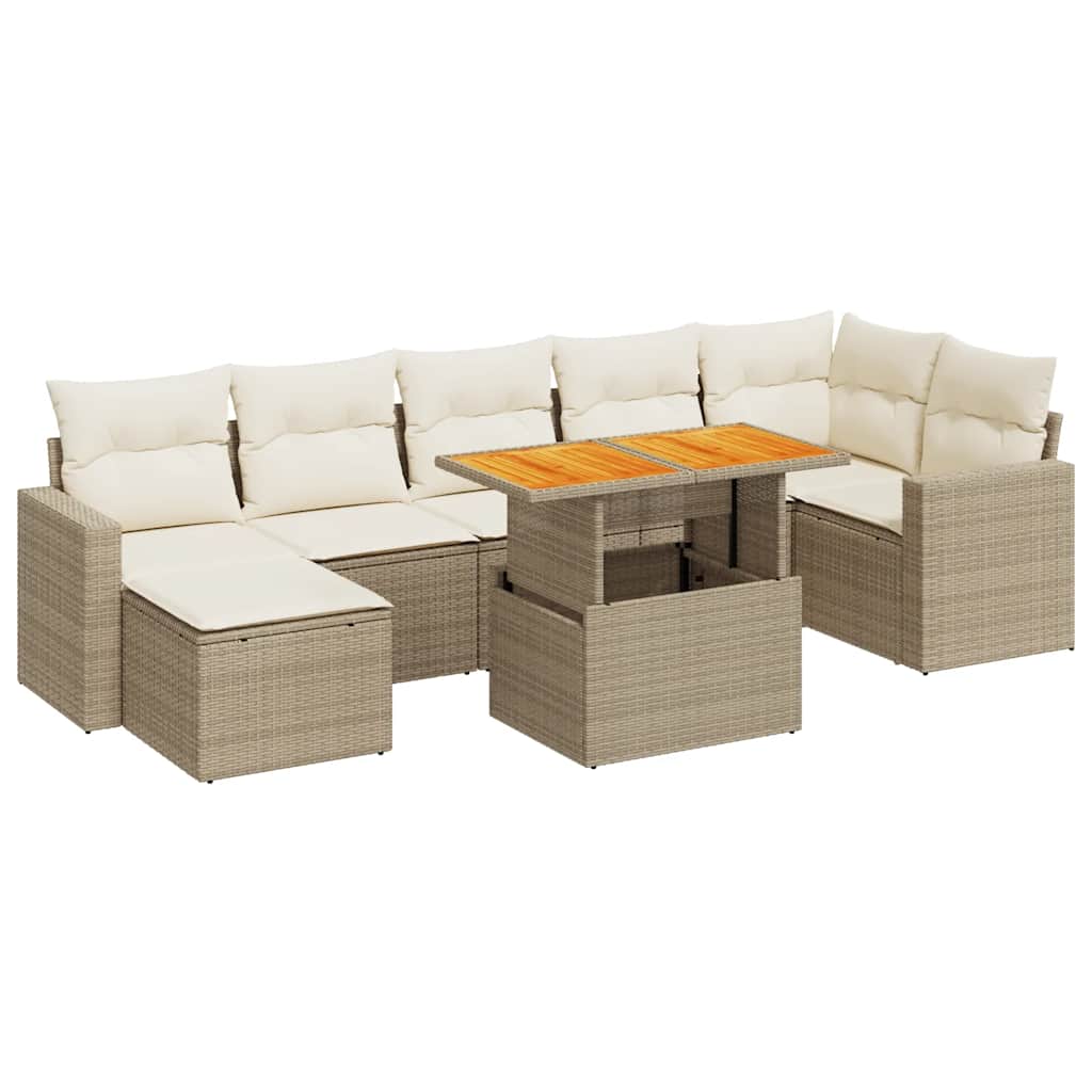 Matgrupp För Trädgården Med Dynor 8 Delar Beige Konstrotting