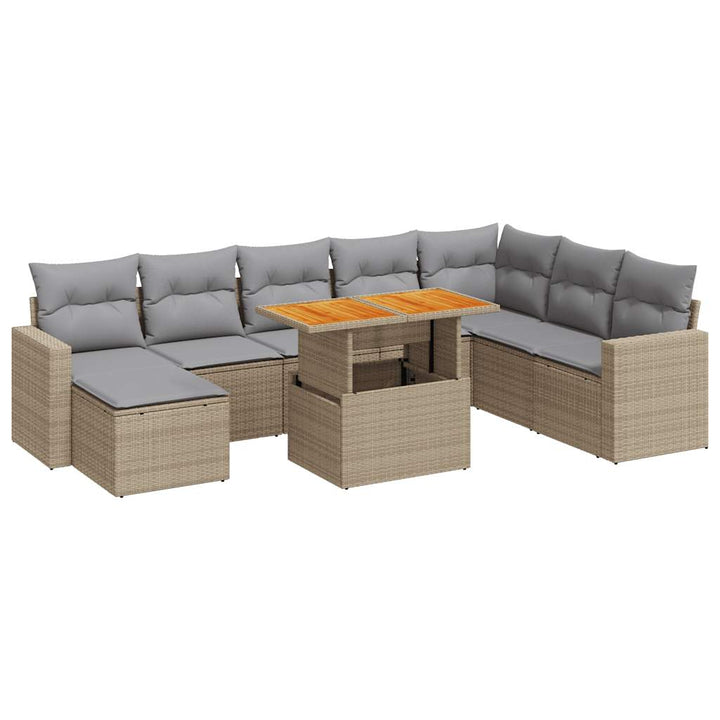 Soffgrupp För Trädgården Med Dynor 9 Delar Beige Konstrotting
