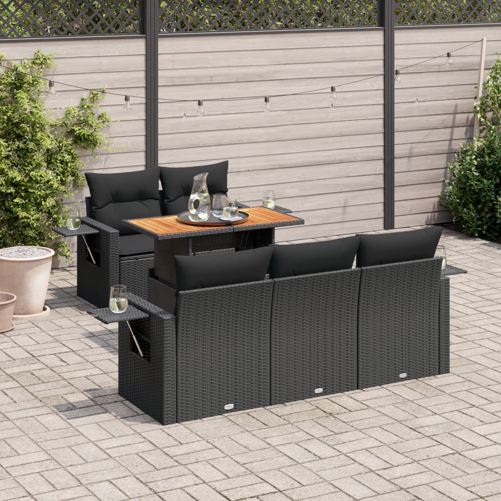 Loungegrupp Med Dynor 6 Delar Svart Konstrotting