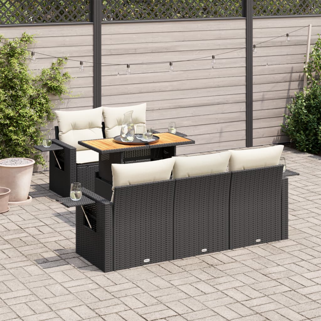 Loungegrupp Med Dynor 6 Delar Svart Konstrotting